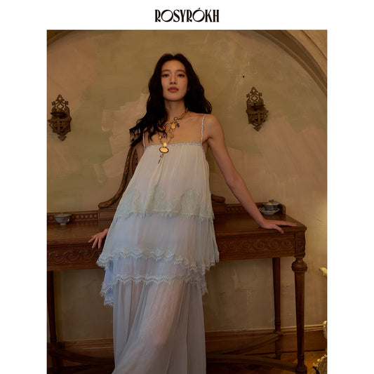 Tiered Gradient Lace-Patchwork Dress