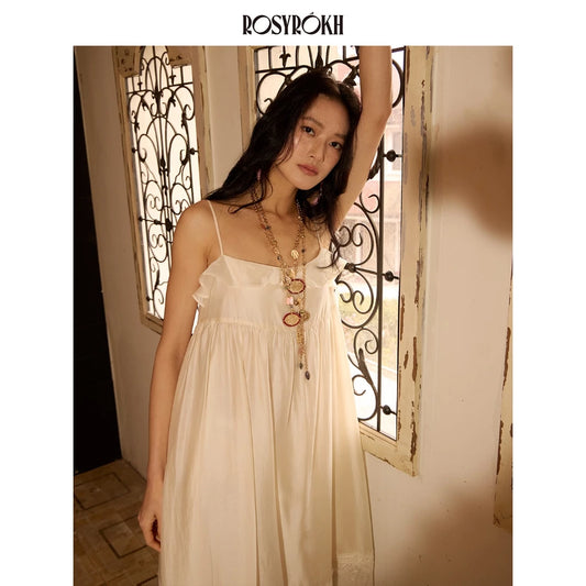 Shimmer Slip Dress with Lace Hem Panel